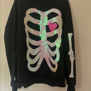 Black Sweatshirt with Skeleton and Heart Design
